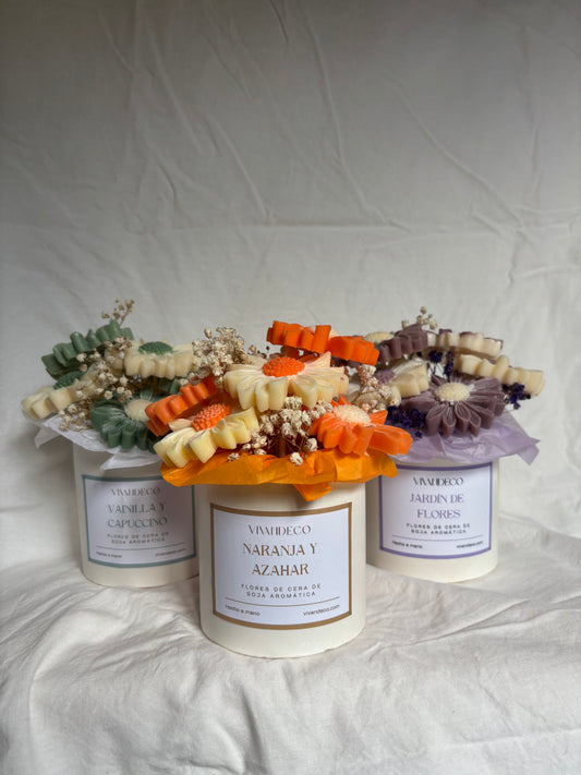 Pack maceta flores de cera aromática